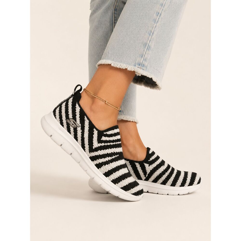 Skechers GOwalk Zebra Print Slip On Shoes Womens 5.5 Black White Comfort